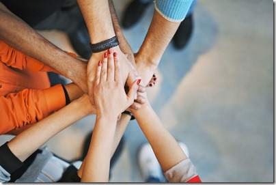 group of hands of a yacht crew team 